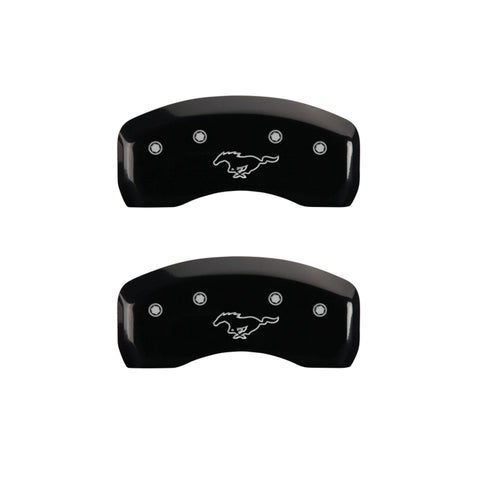 MGP 4 Caliper Covers Engraved Front Mustang Engraved Rear Pony Black finish silver ch - 10224SMPYBK