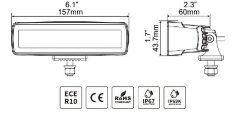 Go Rhino Xplor Blackout Series Sixline LED Flood Light Kit (Surface/Threaded Stud Mnt) - Blk (Pair) - 750300621FBS