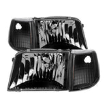 Xtune Ford Ranger 93-97 Crystal Headlights w/ Corner Lights 4pcs Sets Black HD-JH-FR93-SET-BK - 9029363