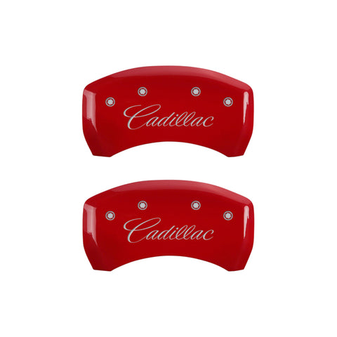 MGP 4 Caliper Covers Engraved Front & Rear Cursive/Cadillac Red finish silver ch - 35020SCADRD