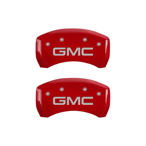 MGP 4 Caliper Covers Engraved Front & Rear GMC Red Finish Silver Char 2019 GMC Arcadia - 34212SGMCRD