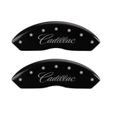 MGP 4 Caliper Covers Engraved F & R Cursive/Cadillac Black Finish Silver Char 2017 Cadillac XT5 - 35025SCADBK