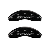 MGP Front set 2 Caliper Covers Engraved Front Sonic Black finish silver ch - 14213FSNCBK