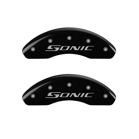 MGP Front set 2 Caliper Covers Engraved Front Sonic Black finish silver ch - 14213FSNCBK