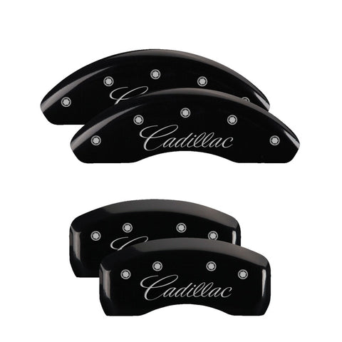 MGP 4 Caliper Covers Engraved Front & Rear Cursive/Cadillac Black finish silver ch - 35023SCADBK