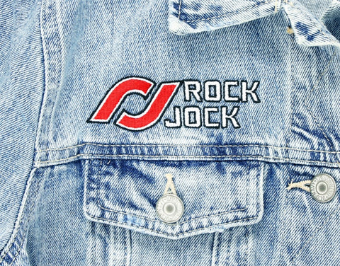 RockJock Jean Jacket w/ Embroidered Logos Front and Back Blue Womens Medium - RJ-714000-M