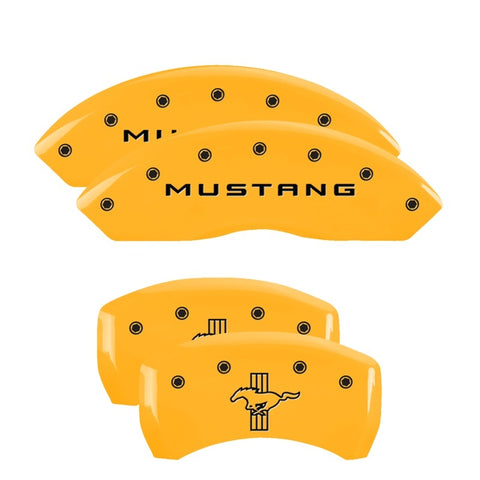 MGP 4 Caliper Covers Engraved Front Mustang Engraved Rear Bar & Pony Yellow finish black ch - 10198SMBPYL