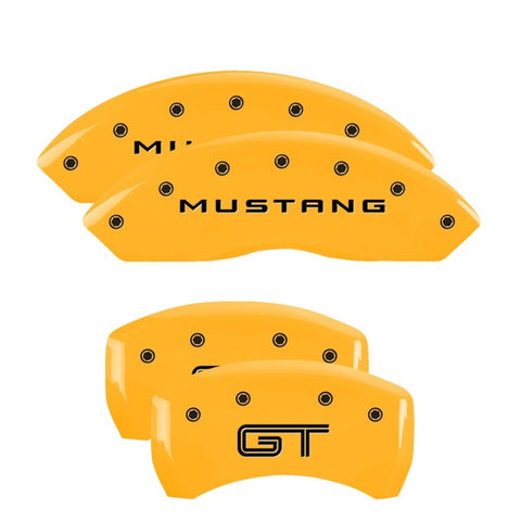 MGP 4 Caliper Covers Engraved Front Mustang Engraved Rear GT Yellow finish black ch - 10198SMGTYL