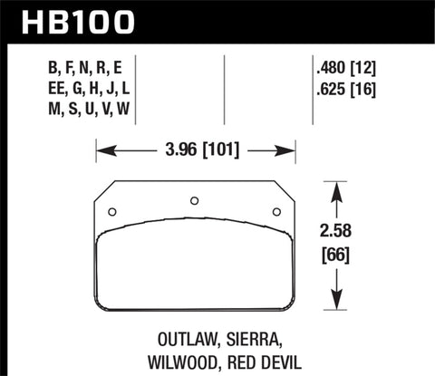 Hawk Wilwood Dynalite Caliper 16mm Motorsports DTC-60 Brake Pads - HB100G.625