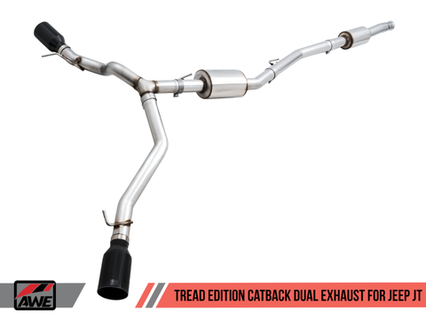 AWE Tuning 20-21 Jeep Gladiator JT 3.6L Tread Edition Cat-Back Dual Exhaust - Diamond Black Tip - 3015-33101