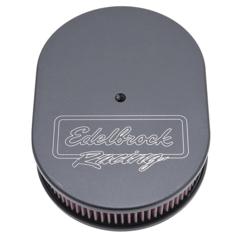 Edelbrock Air Cleaner Victor Series Oval Aluminum Top Cloth Element 11 875In X 8 25In X 3 75In Black - 42203