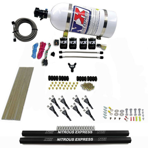 Nitrous Express Pro-Shk/Gas 4 Solenoids Nitrous Kit (200-600HP) w/Rails and 10lb Bottle - 91006-10