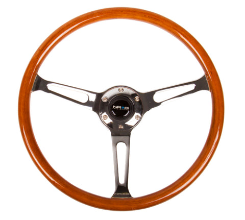 NRG Reinforced Steering Wheel (360mm) Classic Wood Grain w/Chrome Cutout 3-Spoke Center - RST-360SL