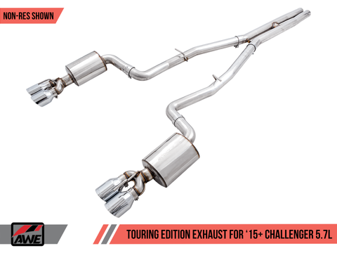 AWE Tuning 2017+ Challenger 5.7L Touring Edition Exhaust - Non-Resonated - Chrome Silver Quad Tips - 3020-42076