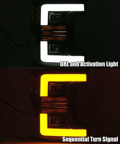 AlphaRex 17-19 Ford F-250 SD PRO-Series Proj Headlights Plank Style Black w/Activ Light/Seq Signal - 880108