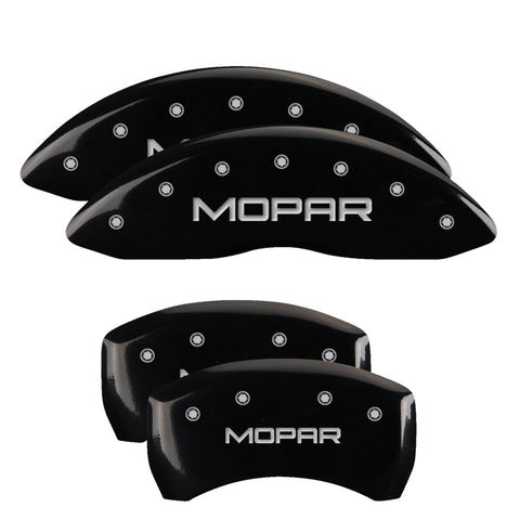 MGP 4 Caliper Covers Engraved Front & Rear With out stripes/Dodge Black finish silver ch - 12043SDD4BK