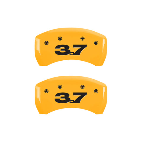 MGP 4 Caliper Covers Engraved Front Mustang Engraved Rear 37 Yellow finish black ch - 10198SM37YL