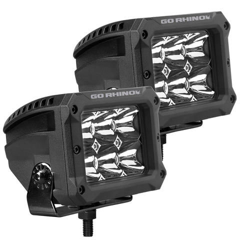 Go Rhino Xplor Bright Series Rectangle LED Spot Light Kit (Surface/Thread Stud Mnt) 4x3 - Blk (Pair) - 753003023SBS