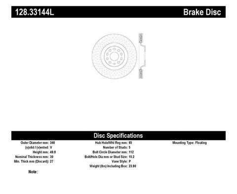 StopTech Drilled Sport Brake Rotor - 128.33144L