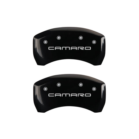 MGP 4 Caliper Covers Engraved Front & Rear Gen 4/Camaro Black finish silver ch - 14027SCA4BK