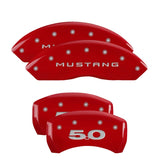 MGP 4 Caliper Covers Engraved Front Mustang Engraved Rear 50 Red finish silver ch - 10198SM50RD