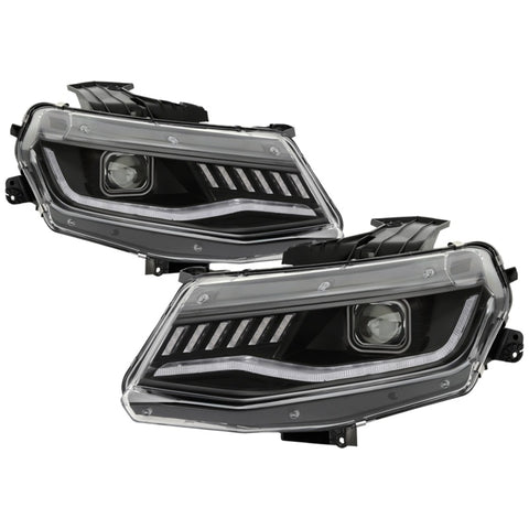 Spyder Chevy Camaro 16-18 Halogen Model Full LED Headlights Black PRO-YD-CCAM16HALAP-SEQ-BK - 5087317