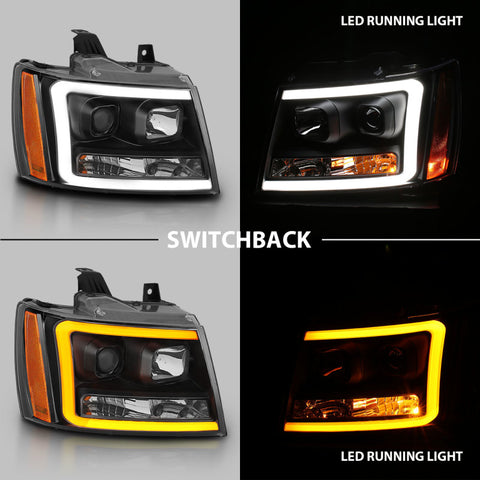 ANZO 07-14 Chevy Tahoe Projector Headlights w/ Plank Style Design Black w/ Amber - 111402