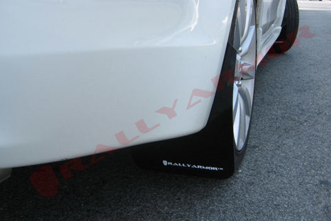 Rally Armor 07-17 Mitsubishi Lancer Black UR Mud Flap w/ White Logo - MF8-UR-BLK/WH