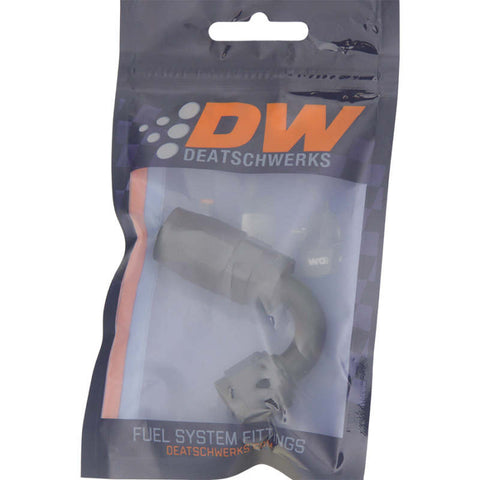 DeatschWerks 6 AN Female Flare Swivel 120-Degree Hose End CPE - Anodized Matte Black - 6-02-0820-B