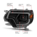 ANZO 12-15 Toyota Tacoma Projector Headlights - w/ Light Bar Switchback Black Housing - 111556