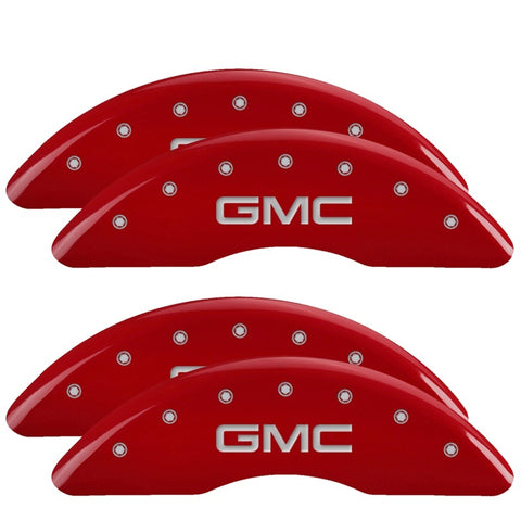 MGP 4 Caliper Covers Engraved Front & Rear GMC Red finish silver ch - 34003SGMCRD