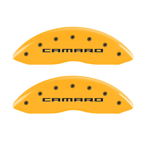 MGP 4 Caliper Covers Engraved Front & Rear Gen 5/Camaro Yellow finish black ch - 14215SCA5YL