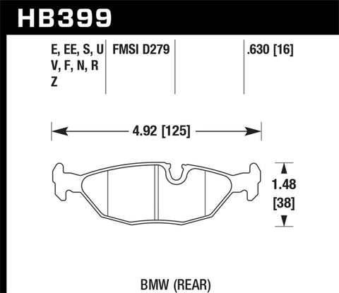 Hawk 84-4/91 BMW 325 (E30)Blue 9012 Rear Race Pads (NOT FOR STREET USE) - HB399E.630