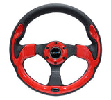 NRG Reinforced Steering Wheel (320mm) Blk w/Red Trim & 5mm 3-Spoke - RST-001RD