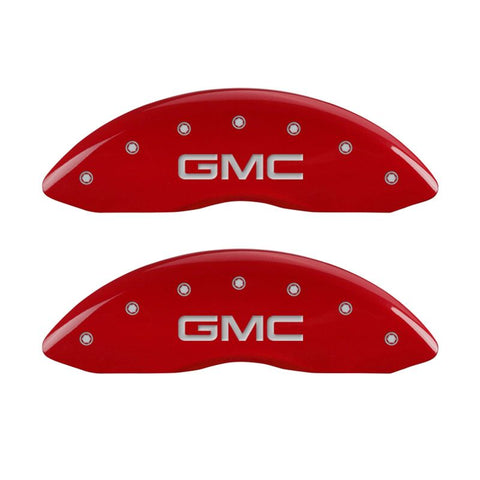 MGP Front set 2 Caliper Covers Engraved Front GMC Red finish silver ch - 34207FGMCRD