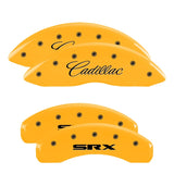 MGP 4 Caliper Covers Engraved Front Cursive/Cadillac Engraved Rear SRX Yellow finish black ch - 35004SSRXYL