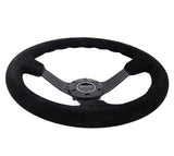 NRG Reinforced Steering Wheel (350mm / 3in. Deep) Blk Suede/Blk Bball Stitch w/5mm Matte Black Spoke - RST-036MB-S-BK