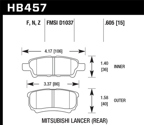 Hawk 07-09 Dodge Caliber R/T / 08-09 Caliber SXT / 08-09 Mitsubishi Lancer DE/ES/GTS HPS Street Rear - HB457F.605