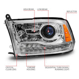 ANZO 09-18 Dodge Ram 1500/2500/3500 LED Plank Style Headlights Switchback + Sequential - Chrome - 111610