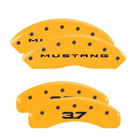 MGP 4 Caliper Covers Engraved Front 2015/Mustang Engraved Rear 2015/37 Yellow finish black ch - 10202SM32YL
