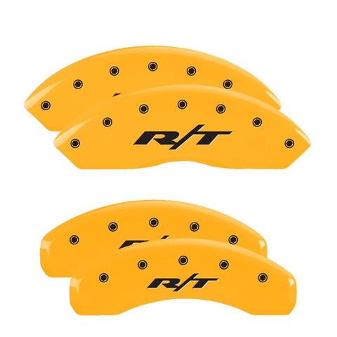 MGP 4 Caliper Covers Engraved Front & Rear Avalanche style/SS Yellow finish black ch - 14004SSS1YL