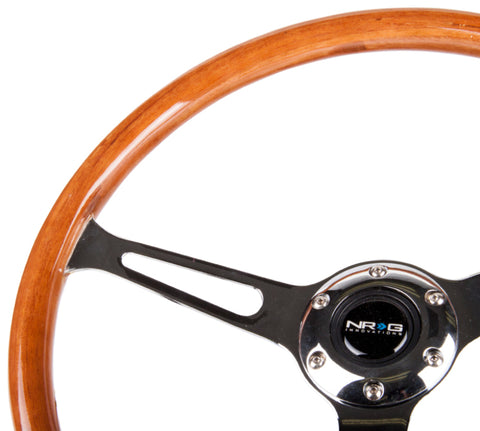 NRG Reinforced Steering Wheel (360mm) Classic Wood Grain w/Chrome Cutout 3-Spoke Center - RST-360SL