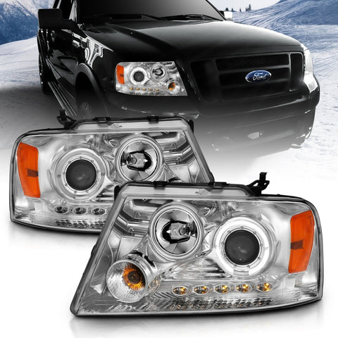 ANZO 2004-2008 Ford F-150 Projector Headlights w/ Halo and LED Chrome - 111029