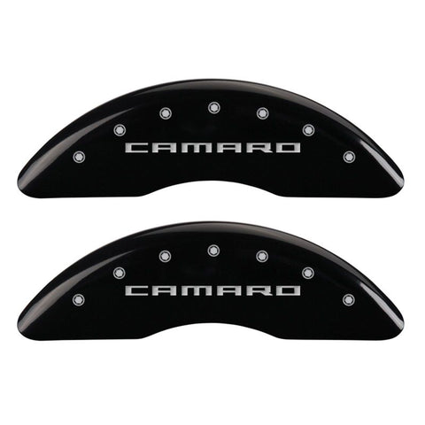 MGP 4 Caliper Covers Engraved Front & Rear Gen 5/Camaro Black finish silver ch - 14241SCA5BK