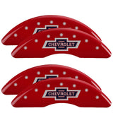 MGP 4 Caliper Covers Engraved F & R 100th Anniv Red Finish Silver Char 2019 Chevy Silverado 3500 HD - 14173SBANRD