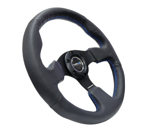 NRG Reinforced Steering Wheel (320mm) Black Leather w/Blue Stitching - RST-012R-BL