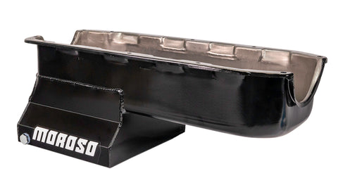 Moroso Pre-85 Chevrolet SBC (w/2 Piece Rear Main Seal) Wet Sump 7qt 8.25in Steel Oil Pan - Black - 20196