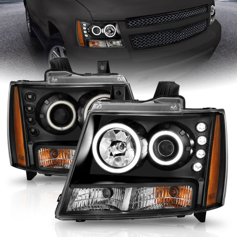 ANZO 2007-2013 Chevrolet Avalanche Projector Headlights w/ Halo Black (CCFL) - 111109