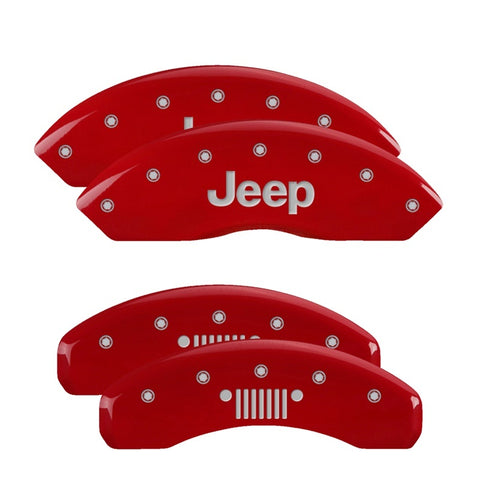 MGP 4 Caliper Covers Engraved Front JEEP Engraved Rear JEEP Grill logo Red finish silver ch - 42007SJPLRD