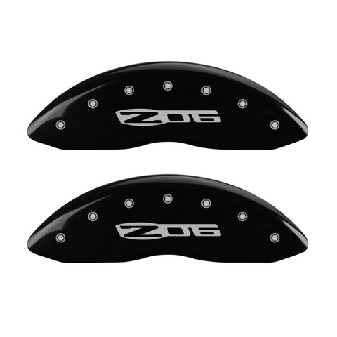 MGP 4 Caliper Covers Engraved Front C6/Corvette Engraved Rear C6/Z06 Black finish silver ch - 13083SCZ6BK